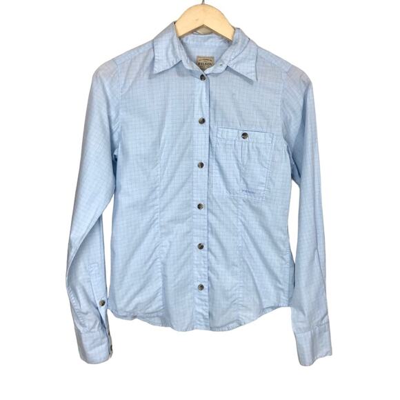 Filson Pale Blue and Green Plaid Button Down Shirt Size Small - Picture 1 of 7